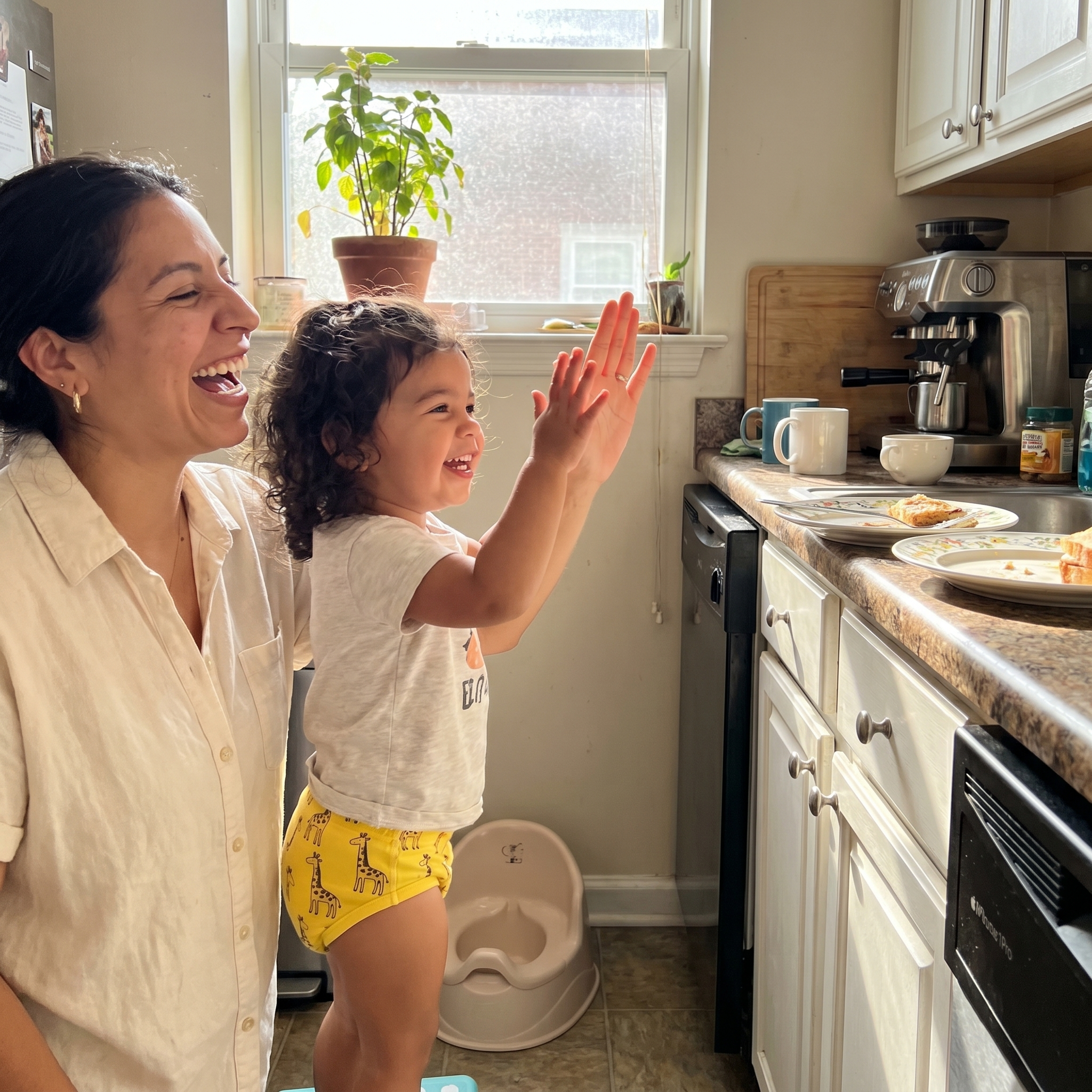 Mom and toddler succeeding at potty training